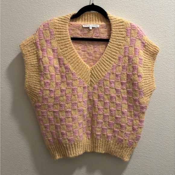 English Factory Checker Knit Sweater Vest Womens Small V Neck - Picture 1 of 5